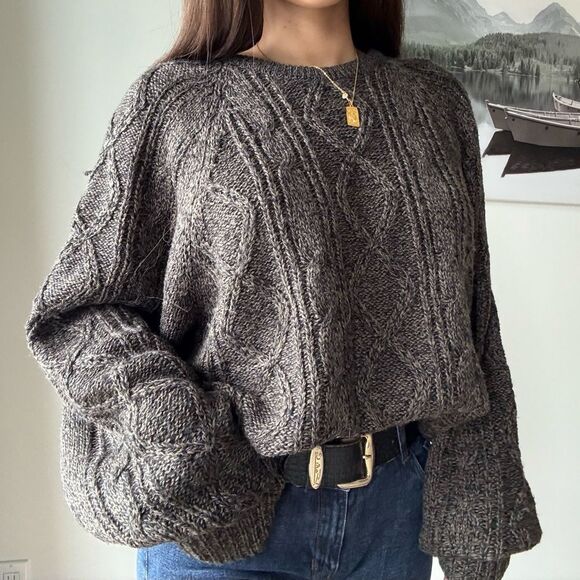 90s vintage slouchy oversized cable knit wool crewneck jumper - Picture 4 of 11